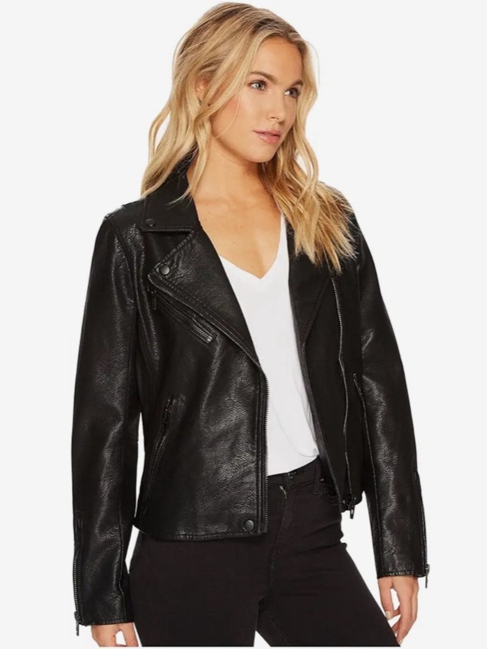 Blank NYC Onyx Vegan Leather Moto Jacket Size S Black Pockets Zipper Rocker Coat